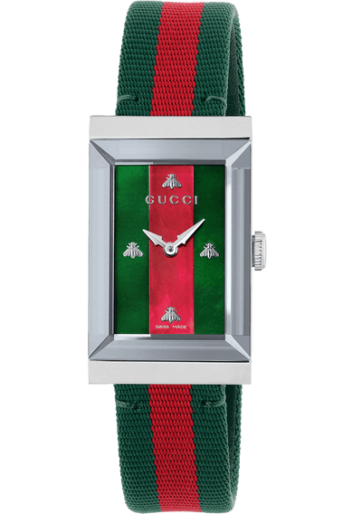  Shop Authentic Gucci G-Frame Mother of Pearl Dial Two Tone Nylon Strap Watch For Women - YA147404 - Luxxuri