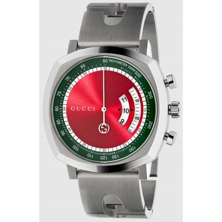  Shop Authentic Gucci Grip Quartz Chronograph Red Dial Silver Steel Strap Watch For Men - YA157303 - Luxxuri
