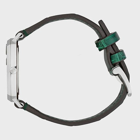  Shop Authentic Gucci Grip Quartz Silver Dial Green Leather Strap Watch For Women - YA157404 - Luxxuri