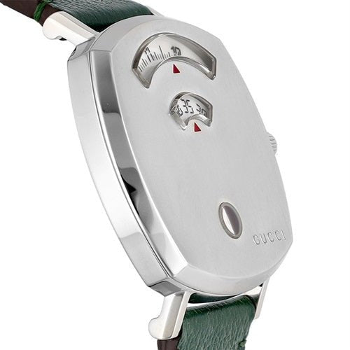  Shop Authentic Gucci Grip Quartz Silver Dial Green Leather Strap Unisex Watch - YA157406 - Luxxuri