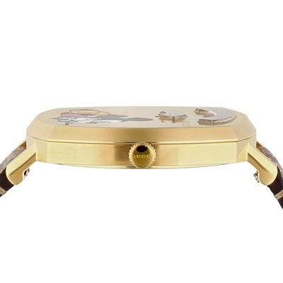  Shop Authentic Gucci Grip Disney Mickey Mouse Gold Dial Brown Leather Strap Watch For Women - YA157420 - Luxxuri