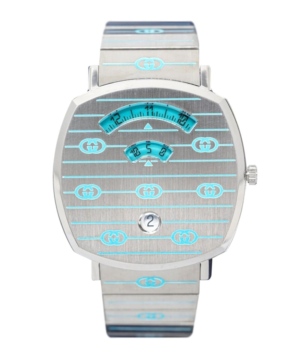  Shop Authentic Gucci Grip Quartz Silver Dial Silver Steel Strap Watch For Women - YA157437 - Luxxuri