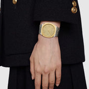  Shop Authentic Gucci 25H Quartz Gold Dial Silver Steel Strap Watch for Men - YA163405 - Luxxuri