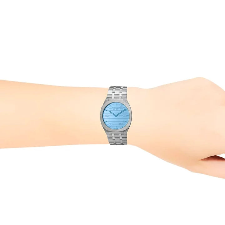  Shop Authentic Gucci 25H Quartz Blue Dial Silver Steel Strap Unisex Watch - YA163408 - Luxxuri