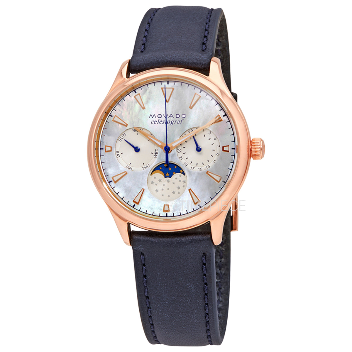  Shop Authentic Movado Heritage Celestograf White Mother of Pearl Dial Blue Leather Strap Watch For Women - 3650011 - Luxxuri