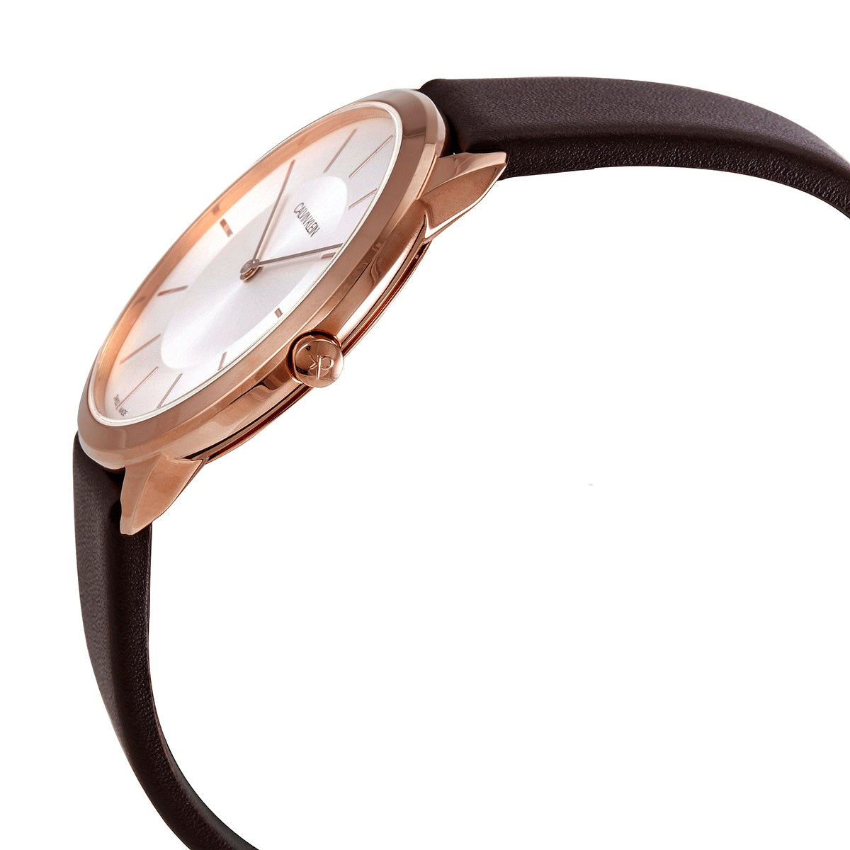  Shop Authentic Calvin Klein Minimal White Dial Brown Leather Strap Watch for Men - K3M216G6 - Luxxuri