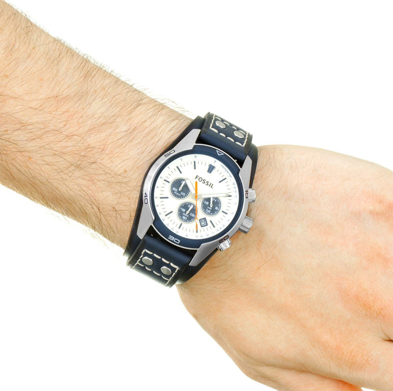  Shop Authentic Fossil Coachman Chronograph White Dial Blue Leather Strap Watch for Men - CH3051 - Luxxuri