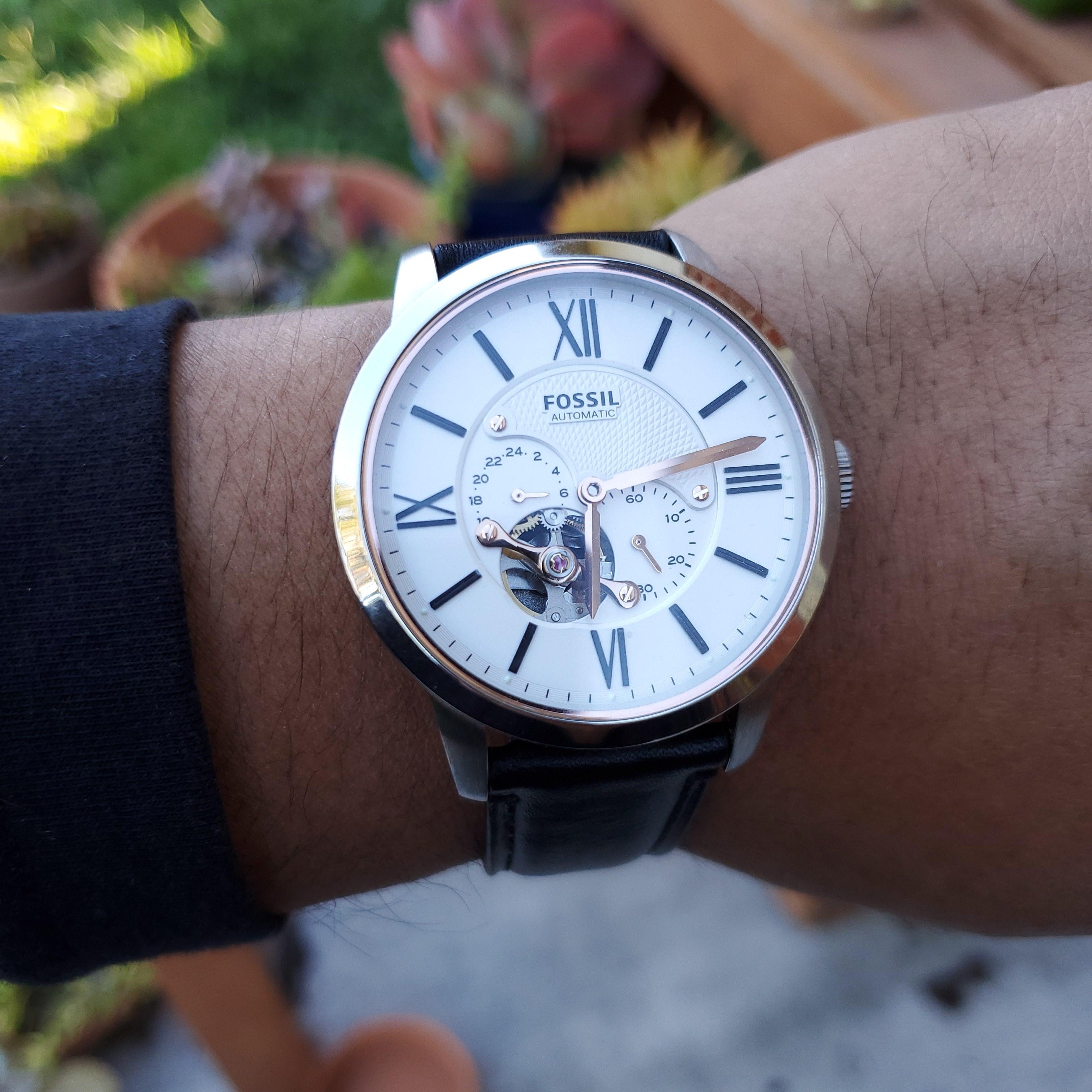  Shop Authentic Fossil Townsman Automatic Chronograph White Dial Blue Leather Strap Watch for Men - ME3167 - Luxxuri