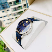  Shop Authentic Versace V-Twist Quartz Blue Dial Blue Leather Strap Watch for Women - VELS00119 - Luxxuri