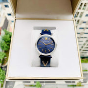  Shop Authentic Versace V-Twist Quartz Blue Dial Blue Leather Strap Watch for Women - VELS00119 - Luxxuri