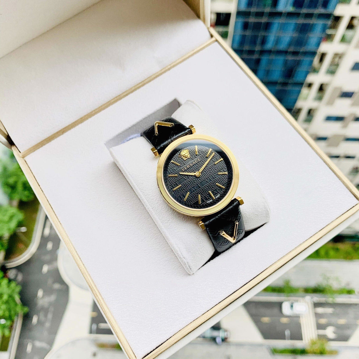 Shop Authentic Versace V-Twist Black Dial Black Leather Strap Watch for Women - VELS00619 - Luxxuri