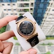  Shop Authentic Versace V-Motif Vintage Logo Black Dial Black Leather Strap Watch for Women - VERE00818 - Luxxuri