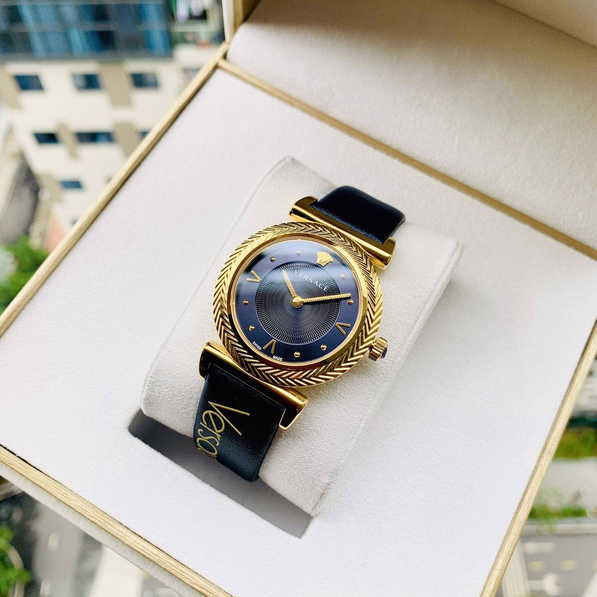  Shop Authentic Versace Greca Blue Dial Blue Leather Strap Watch for Women - VERE00218 - Luxxuri