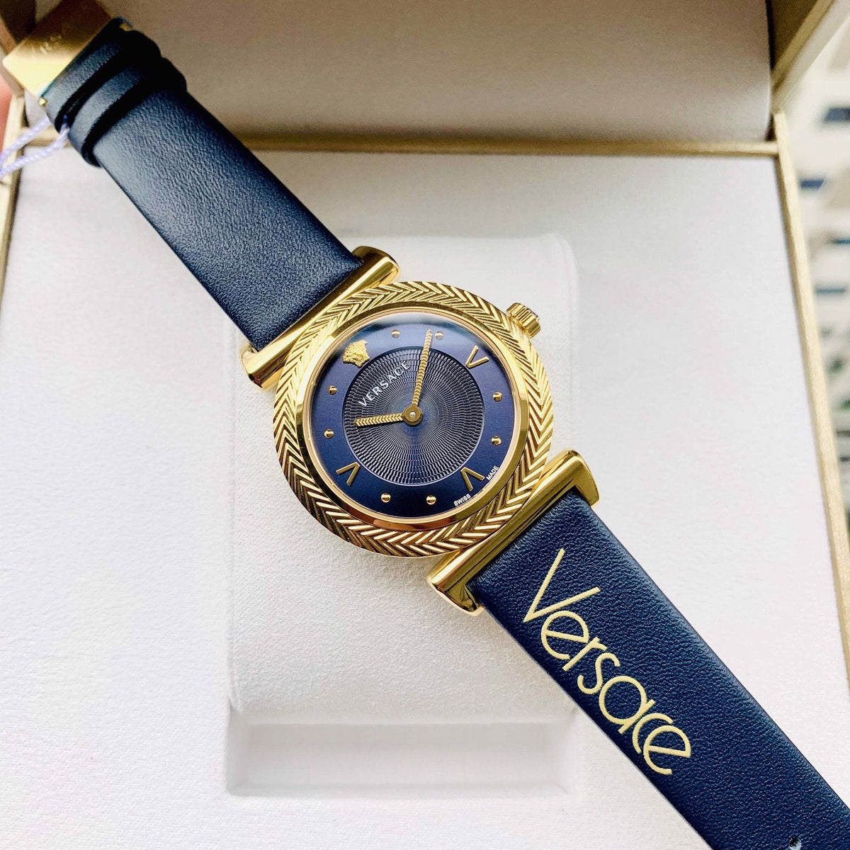  Shop Authentic Versace Greca Blue Dial Blue Leather Strap Watch for Women - VERE00218 - Luxxuri