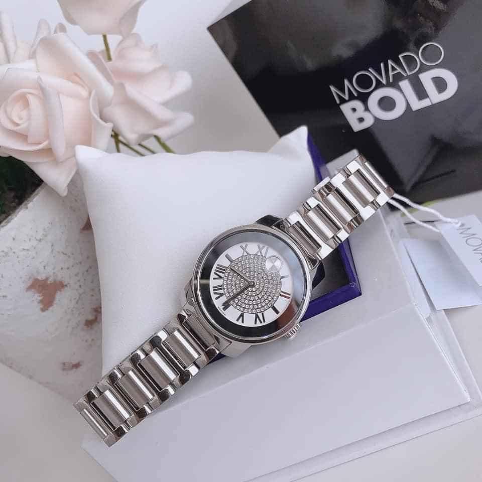  Shop Authentic Movado Bold Crystal Pave Silver Dial Silver Steel Strap Watch for Women - 3600254 - Luxxuri