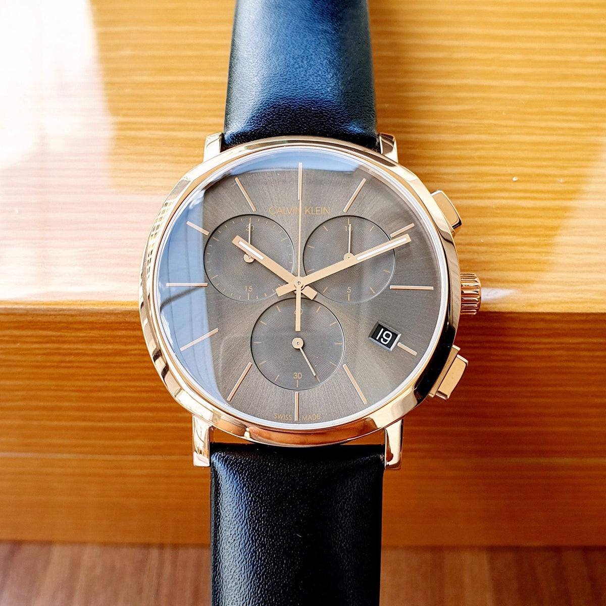  Shop Authentic Calvin Klein Posh Grey Dial Black Leather Strap Watch for Men - K8Q376C3 - Luxxuri