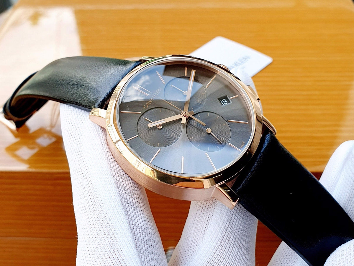  Shop Authentic Calvin Klein Posh Grey Dial Black Leather Strap Watch for Men - K8Q376C3 - Luxxuri