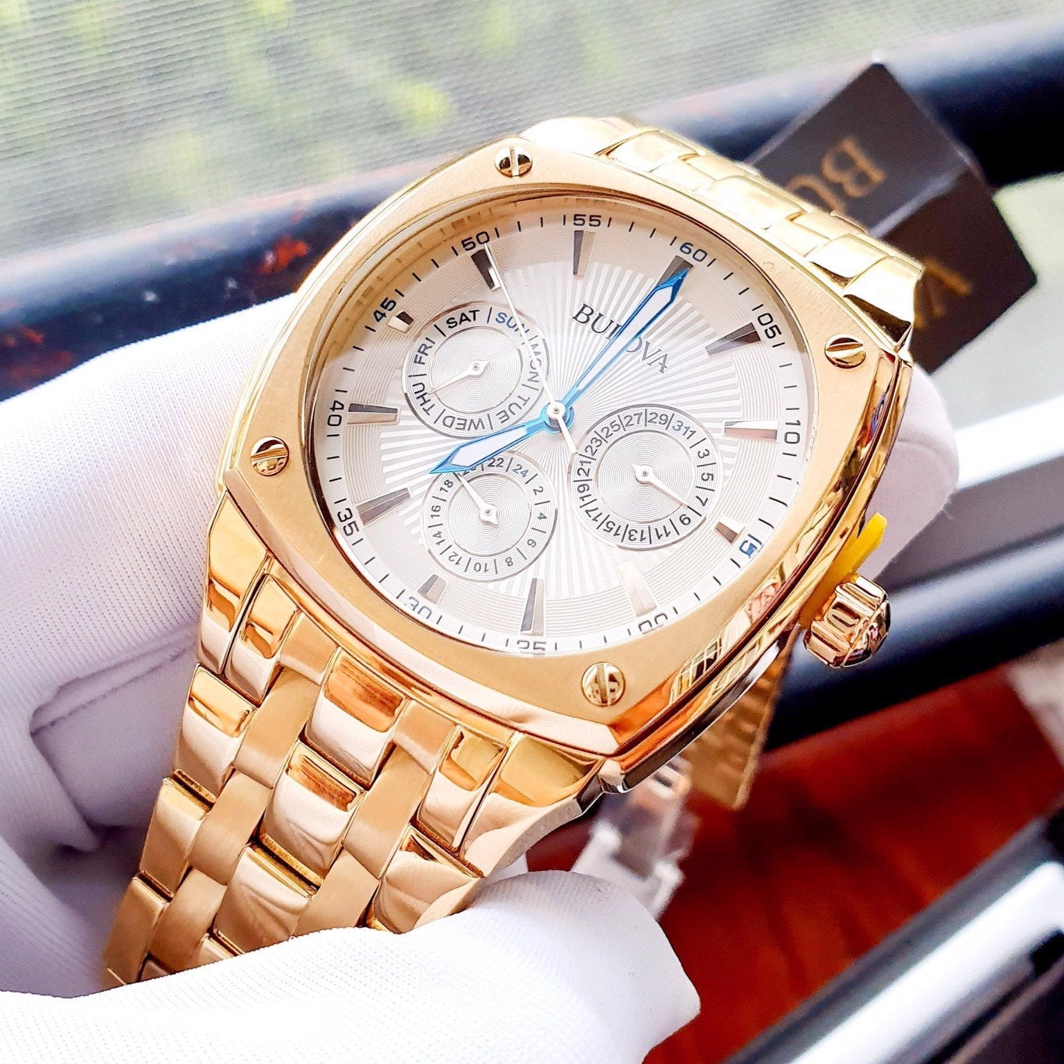  Shop Authentic Bulova Multifunction White Dial Gold Steel Strap Watch for Men - 97C105 - Luxxuri