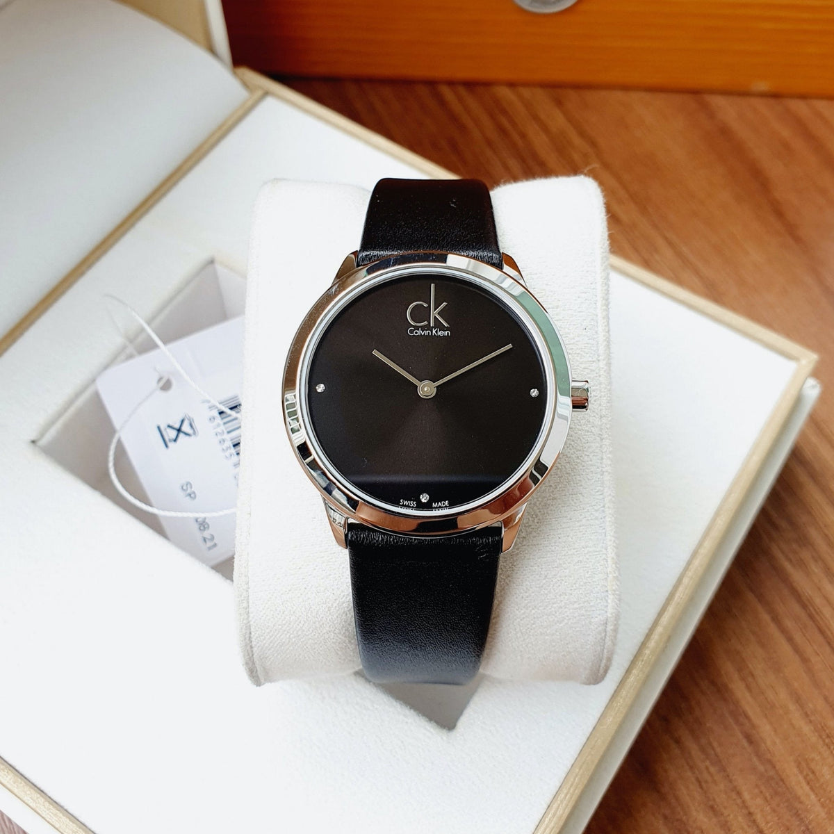  Shop Authentic Calvin Klein Minimal Diamonds Black Dial Black Leather Strap Watch for Men - K3M211CS - Luxxuri