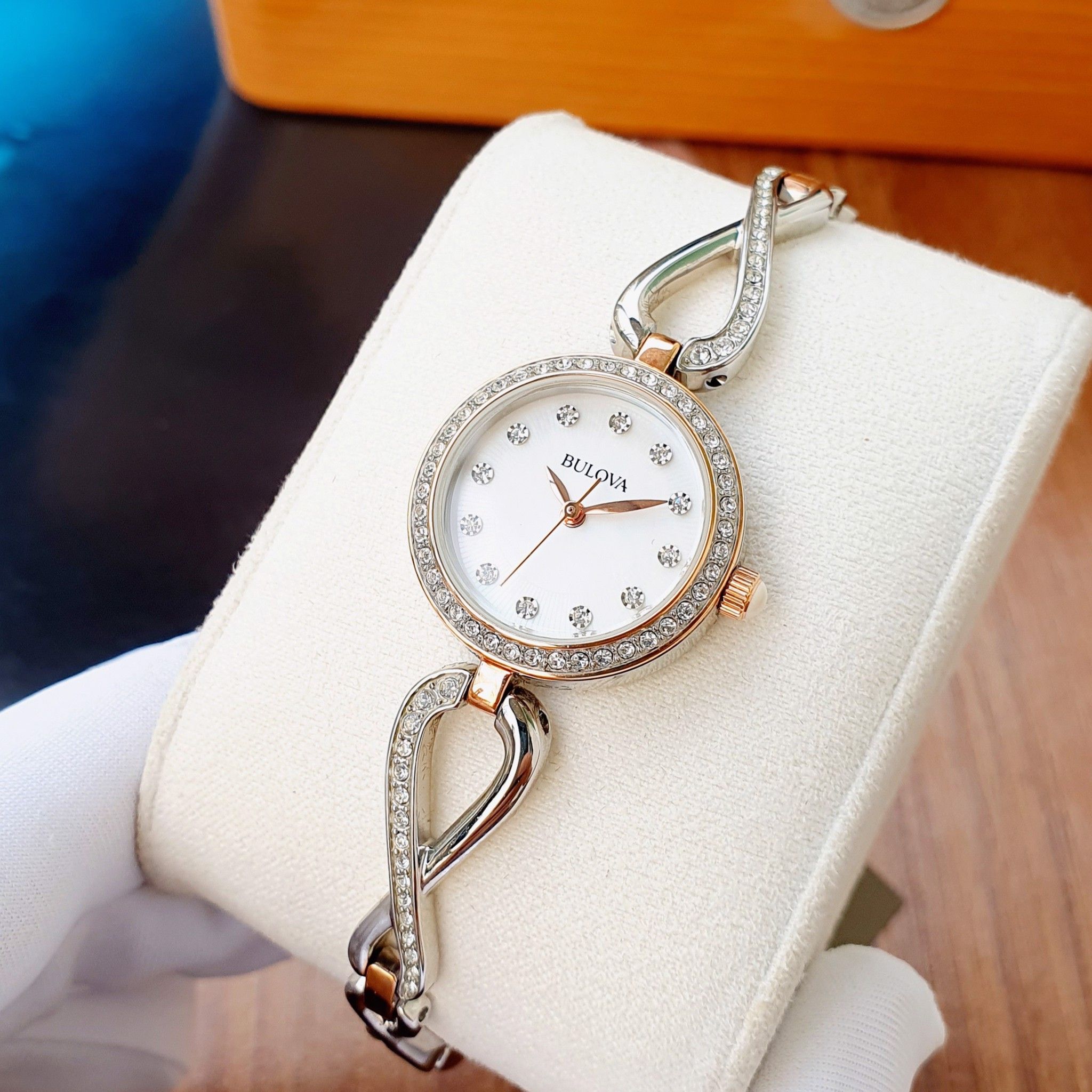  Shop Authentic Bulova Crystals Mother of Pearl Dial Two Tone Steel Strap Watch for Women - 98X108 - Luxxuri