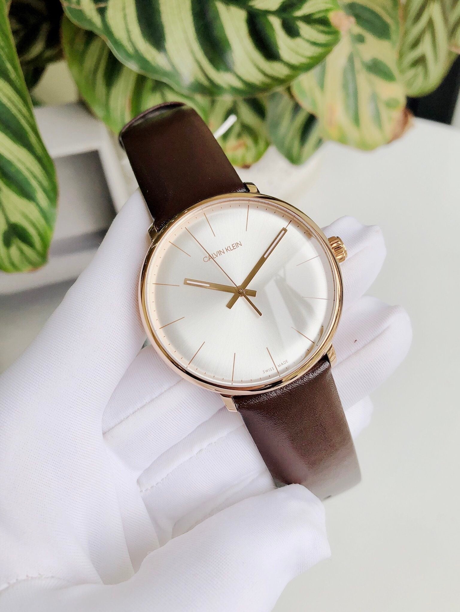  Shop Authentic Calvin Klein High Noon Silver Dial Brown Leather Strap Watch for Men - K8M216G6 - Luxxuri