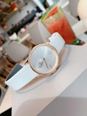  Shop Authentic Calvin Klein Accent Silver Dial White Leather Strap Watch for Women - K2Y216K6 - Luxxuri