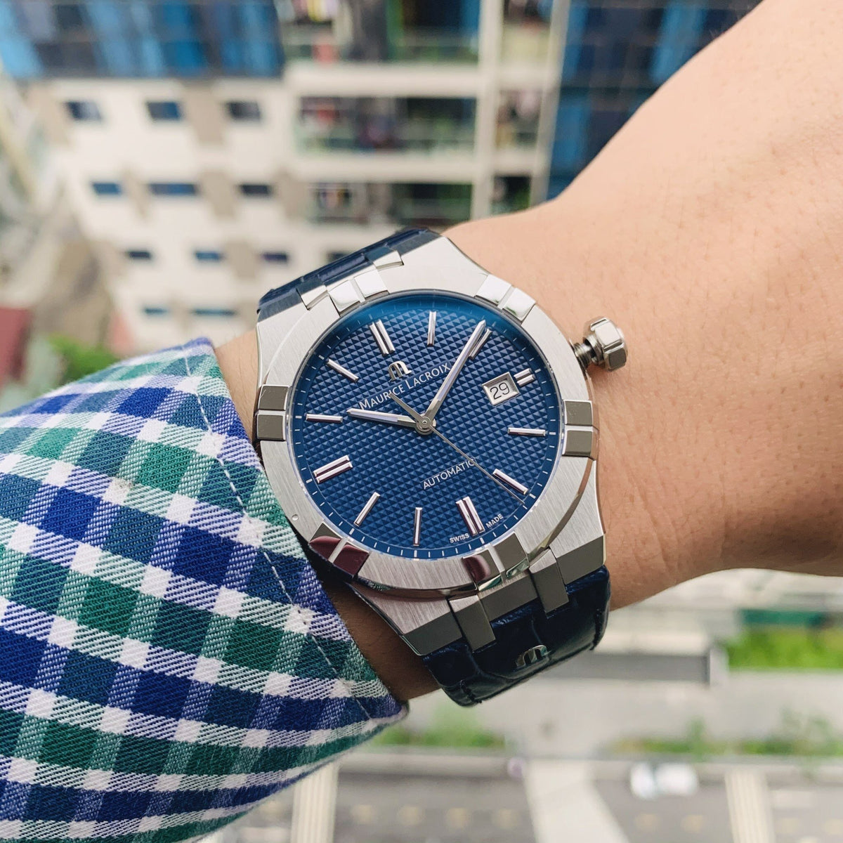  Shop Authentic Maurice Lacroix Aikon Automatic Blue Dial Blue Leather Strap Watch For Men - AI6008-ss001-430-1 - Luxxuri