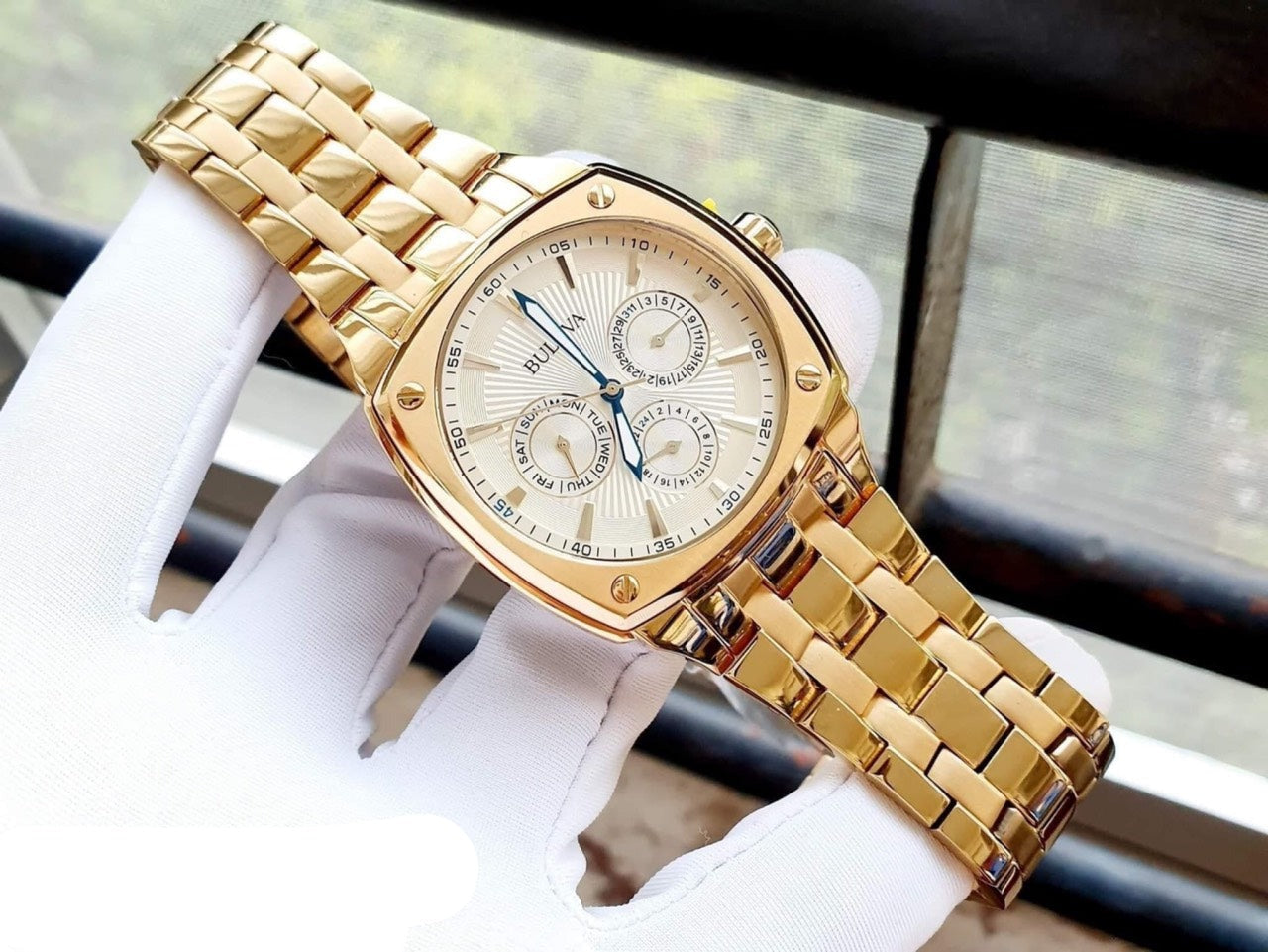  Shop Authentic Bulova Multifunction White Dial Gold Steel Strap Watch for Men - 97C105 - Luxxuri