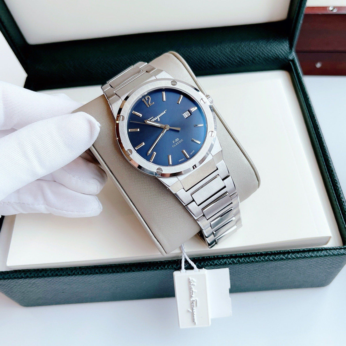  Shop Authentic Salvatore Ferragamo F-80 Classic Blue Dial Silver Steel Strap Watch for Men - SFDT01320 - Luxxuri