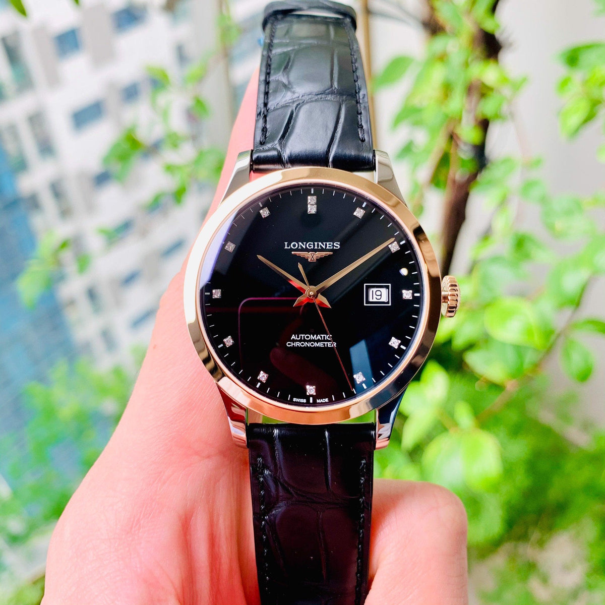  Shop Authentic Longines Record Black Dial Black Leather Strap Watch for Men - L2.821.5.57.2 - Luxxuri