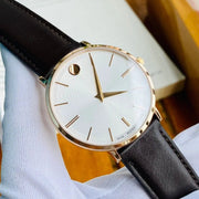  Shop Authentic Movado Ultra Slim White Dial Brown Leather Strap Watch For Men - 0607089 - Luxxuri