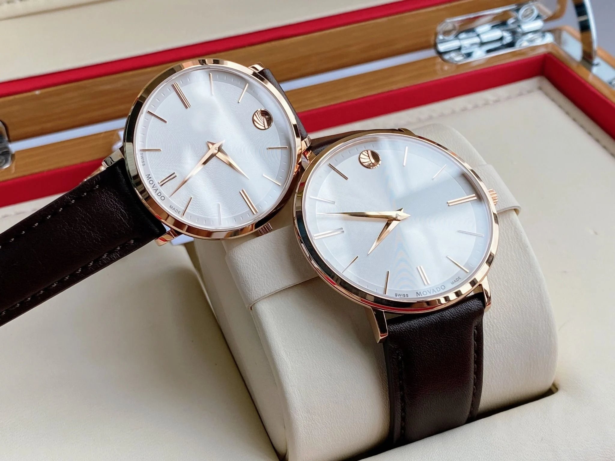  Shop Authentic Movado Ultra Slim Silver Dial Brown Leather Strap Watch For Women - 0607093 - Luxxuri