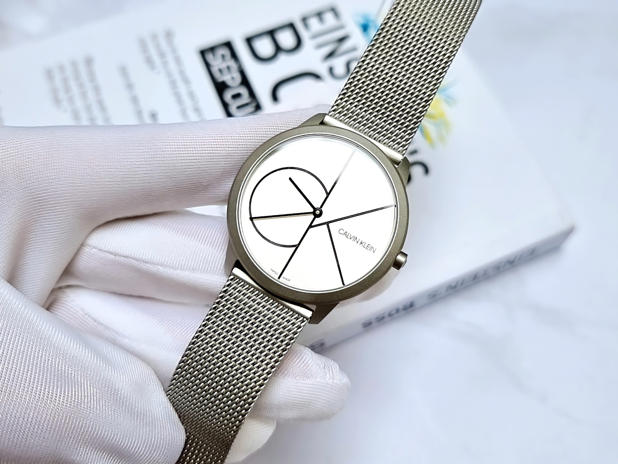  Shop Authentic Calvin Klein Minimal White Dial Silver Mesh Bracelet Watch for Men - K3M5115X - Luxxuri