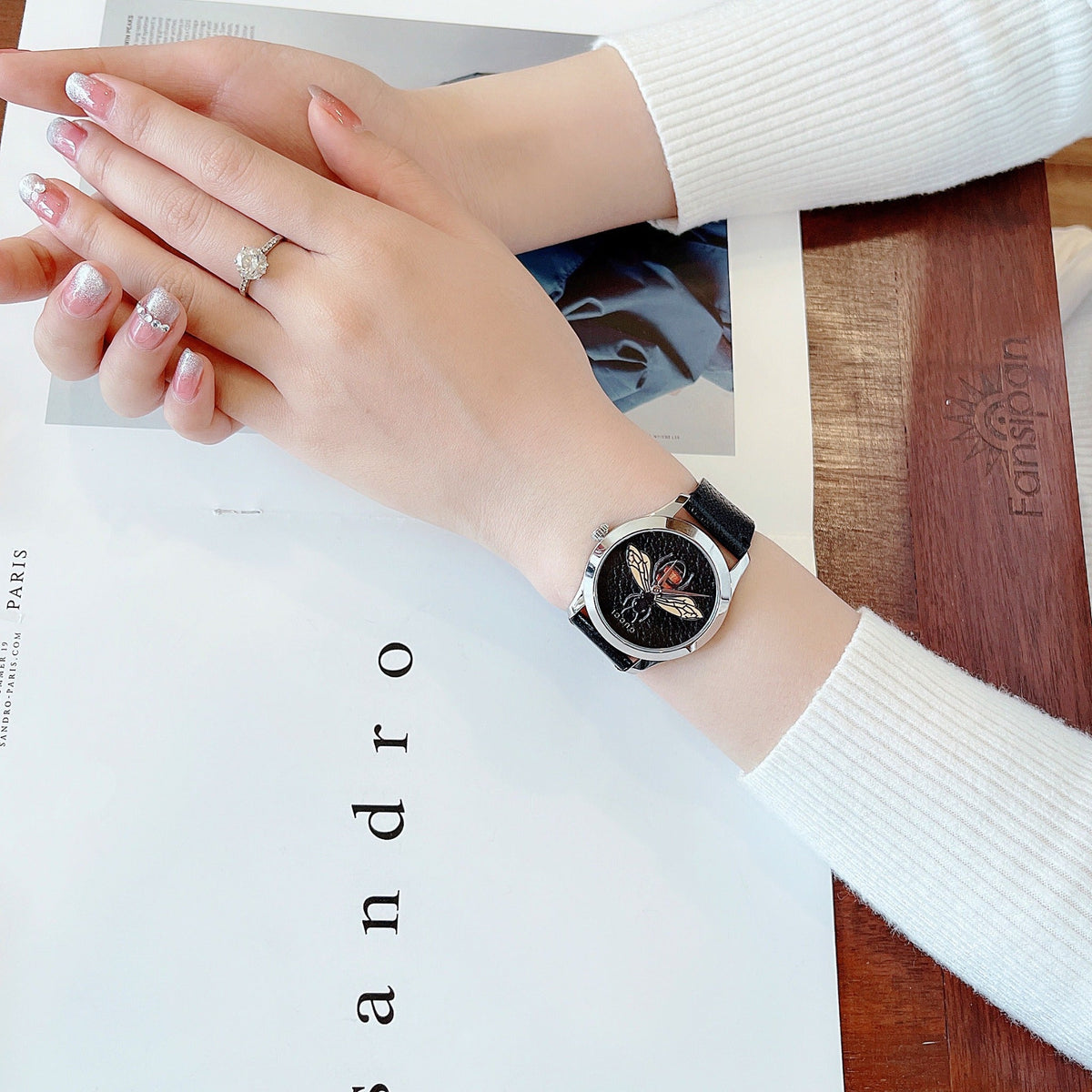  Shop Authentic Gucci G Timeless Bee Black Dial Black Leather Strap Watch For Women - YA1264067 - Luxxuri