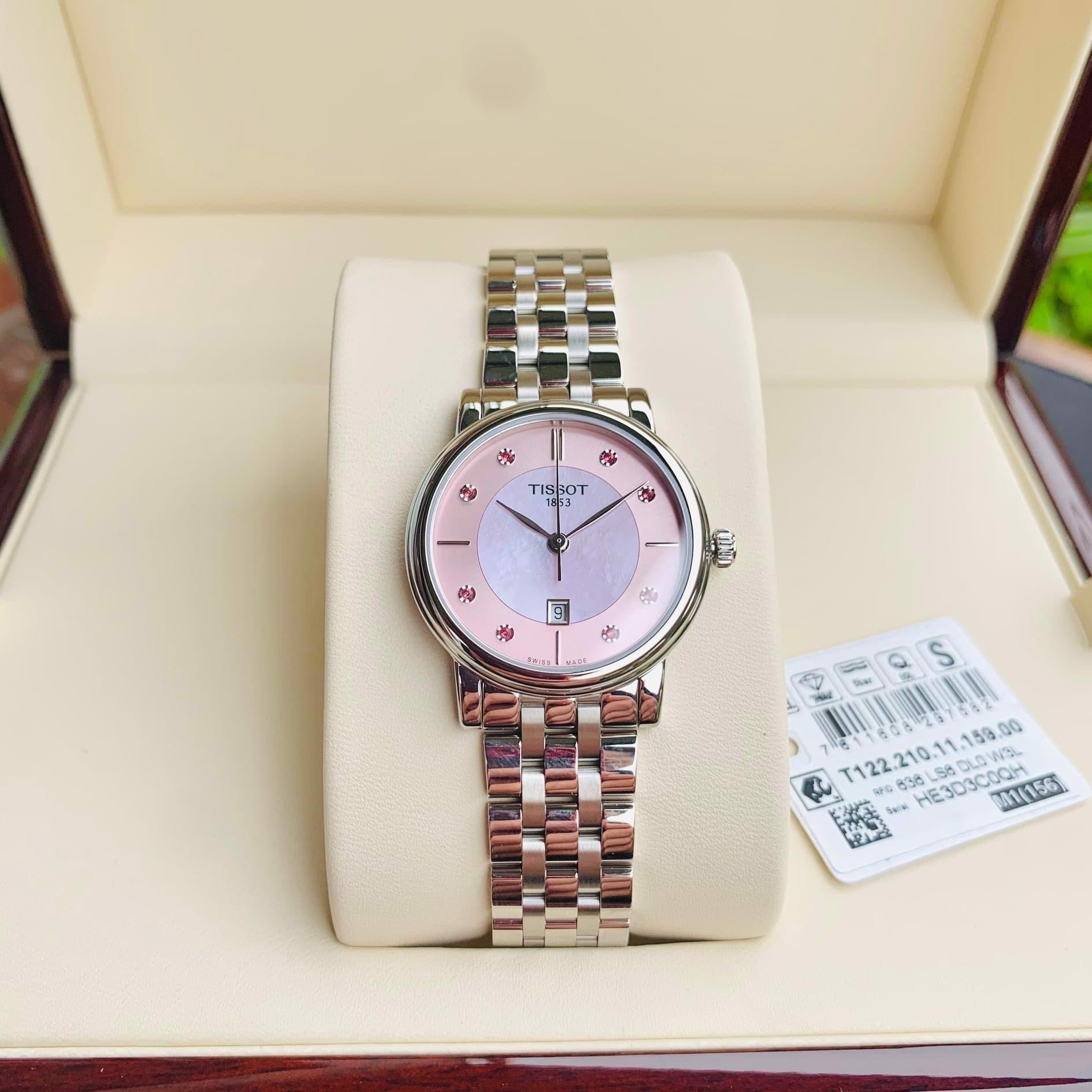  Shop Authentic Tissot T Classic Carson Premium Lady Mother of Pearl Pink Dial Silver Steel Strap Watch For Women - T122.210.11.159.00 - Luxxuri