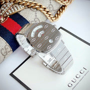  Shop Authentic Gucci Grip Quartz Silver Dial Silver Steel Strap Watch For Women - YA157401 - Luxxuri