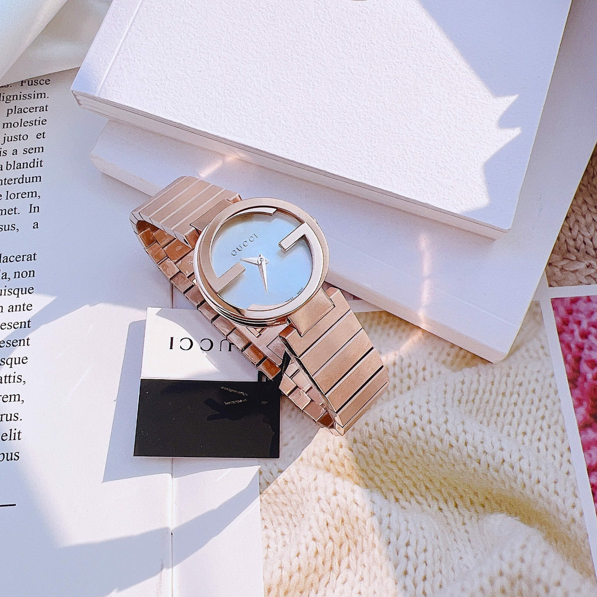  Shop Authentic Gucci G Interlocking Mother of Pearl Dial Rose Gold Steel Strap Watch For Women - YA133515 - Luxxuri