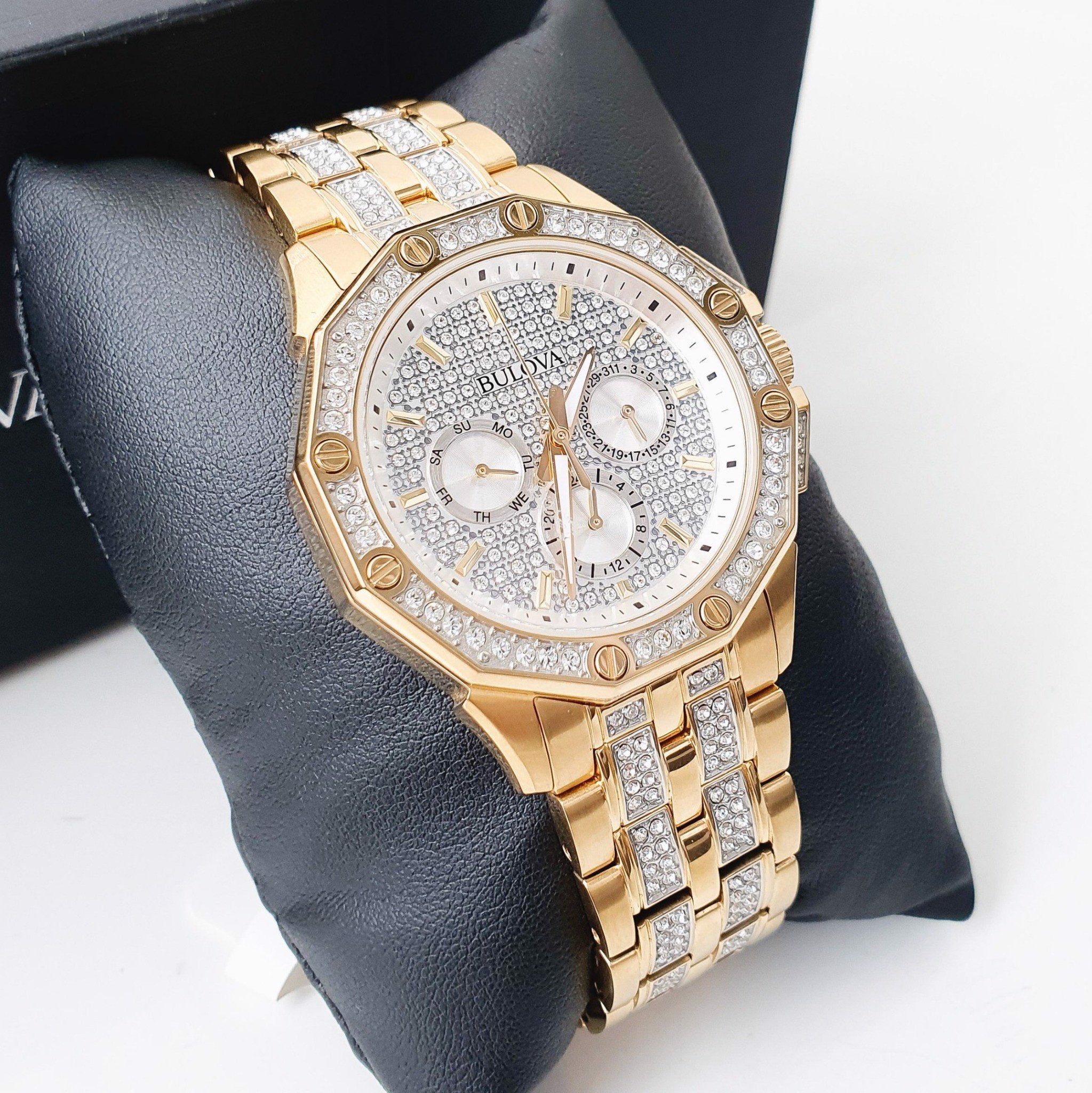  Shop Authentic Bulova Crystal Collection Octova White Dial Gold Steel Strap Watch for Men - 98C126 - Luxxuri