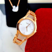  Shop Authentic Calvin Klein Class White Dial Rose Gold Steel Strap Watch for Women - K6R23626 - Luxxuri