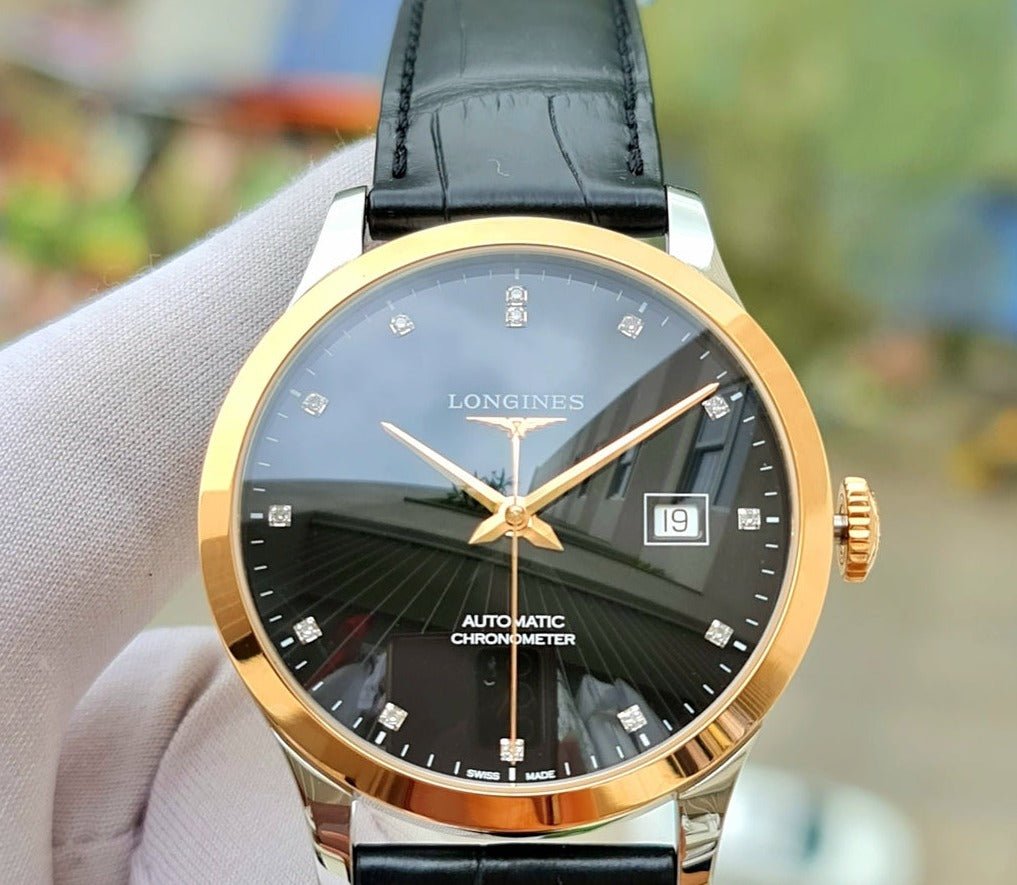  Shop Authentic Longines Record Black Dial Black Leather Strap Watch for Men - L2.821.5.57.2 - Luxxuri