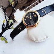  Shop Authentic Versace Audrey Quartz Black Dial Black Leather Strap Watch for Women - VELR00319 - Luxxuri
