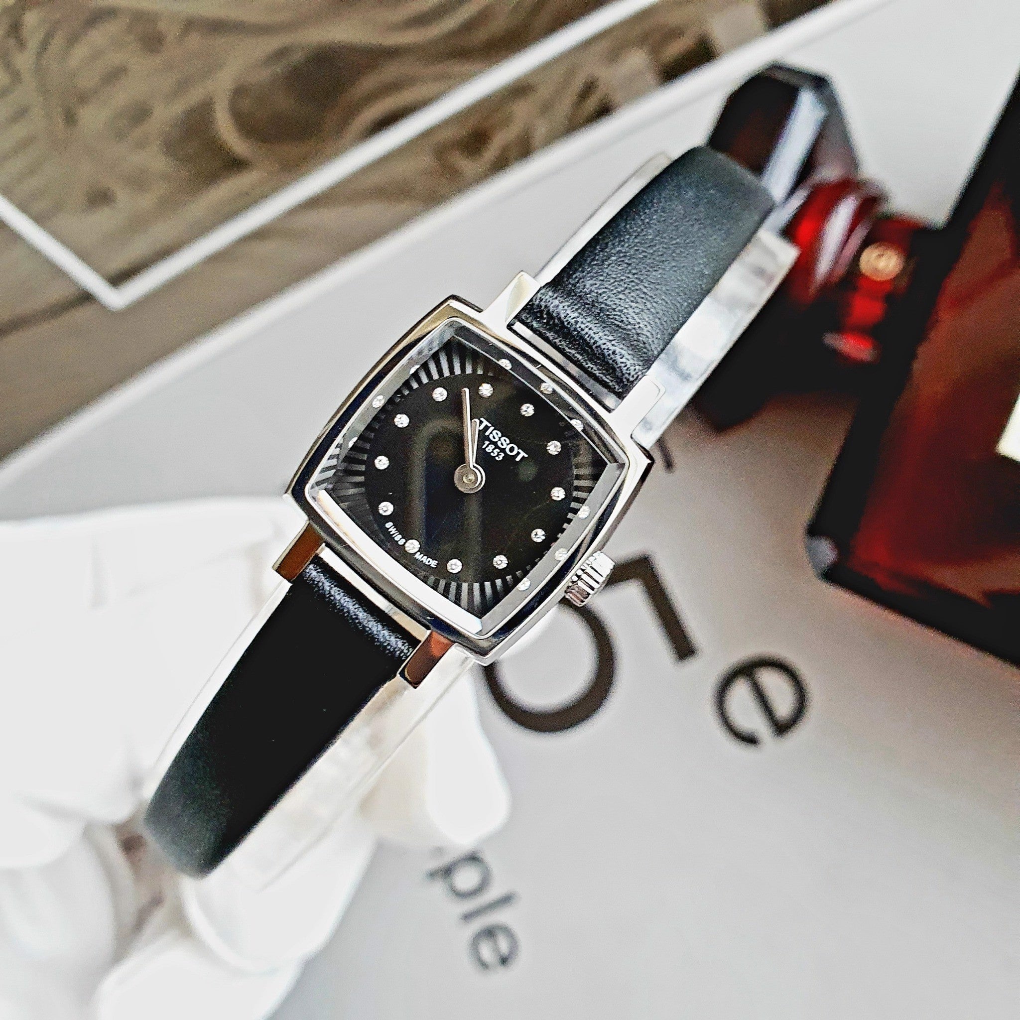  Shop Authentic Tissot Lovely Square Quartz Diamonds Black Dial Black Leather Strap Watch For Women - T058.109.16.056.00 - Luxxuri