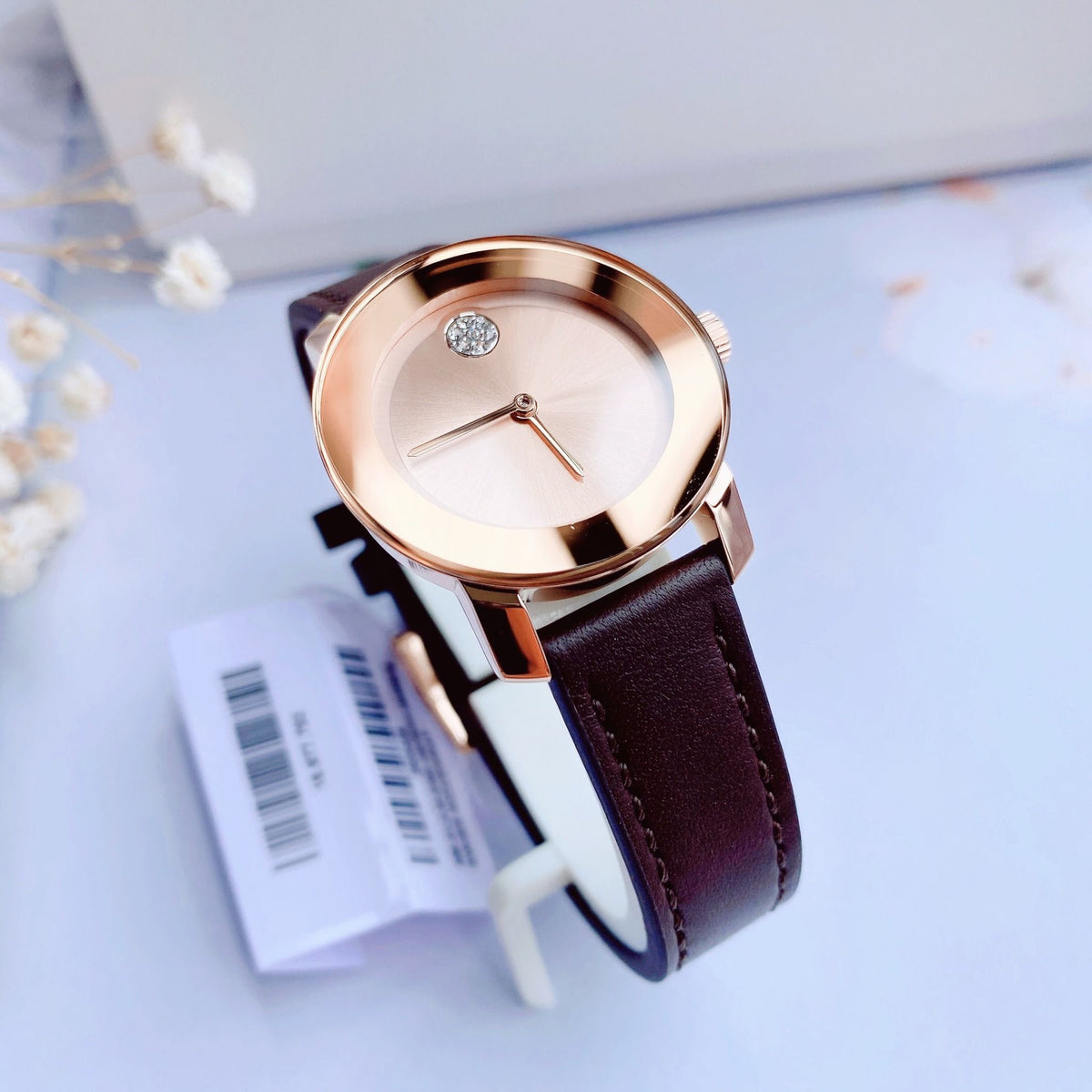  Shop Authentic Movado Bold Rose Gold Dial Brown Leather Strap Watch For Women - 3600438 - Luxxuri