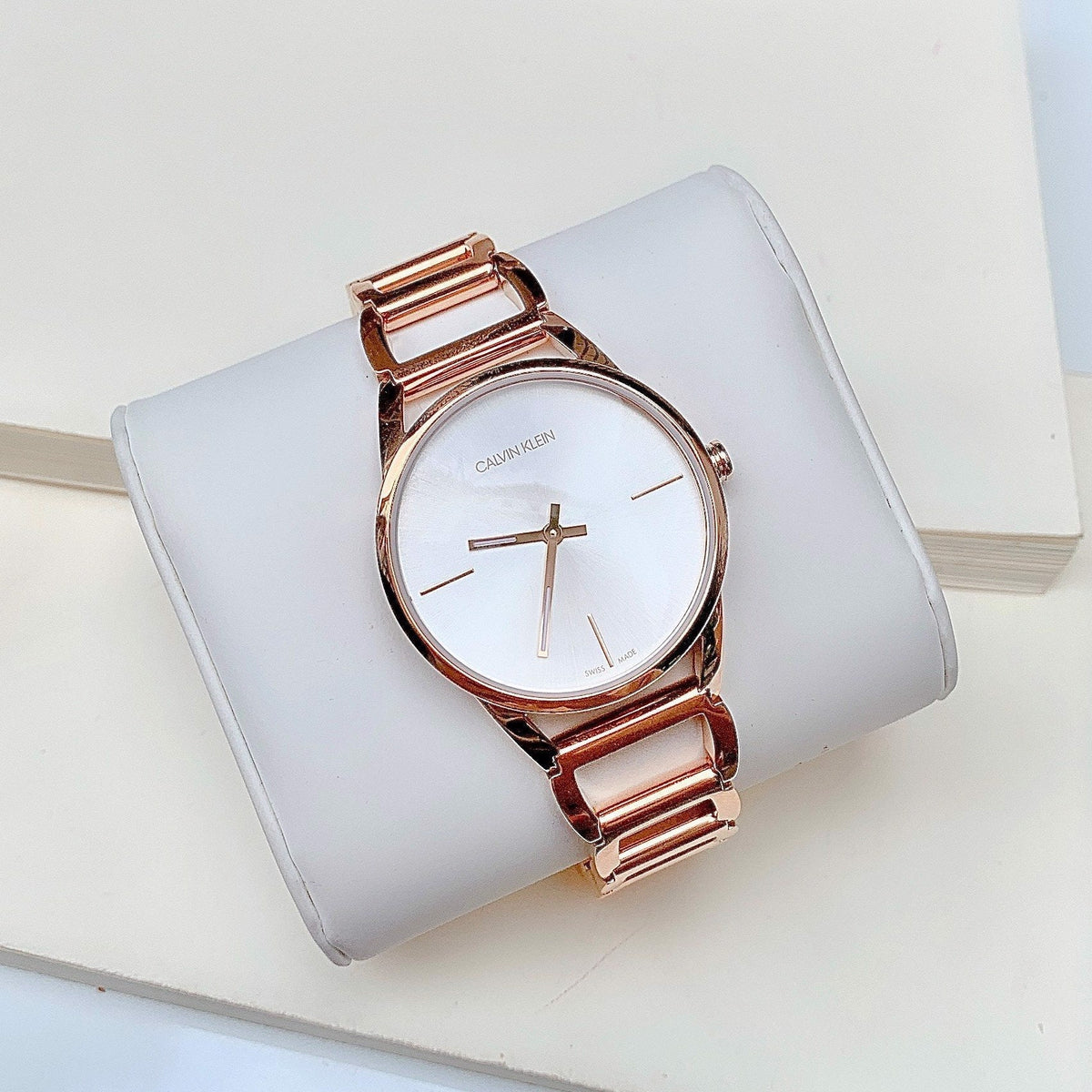  Shop Authentic Calvin Klein Stately White Dial Rose Gold Steel Strap Watch for Women - K3G23626 - Luxxuri