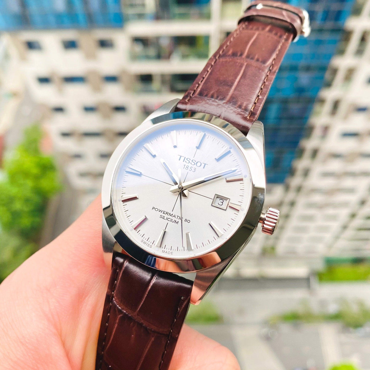  Shop Authentic Tissot Gentleman Powermatic 80 Silicium Silver Dial Brown Leather Strap Watch For Men - T127.407.16.031.01 - Luxxuri