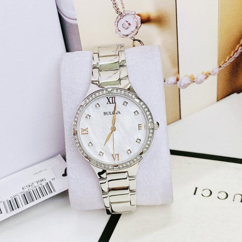  Shop Authentic Bulova Crystal Collection Mother of Pearl Dial Silver Steel Strap Watch for Women - 96L263 - Luxxuri