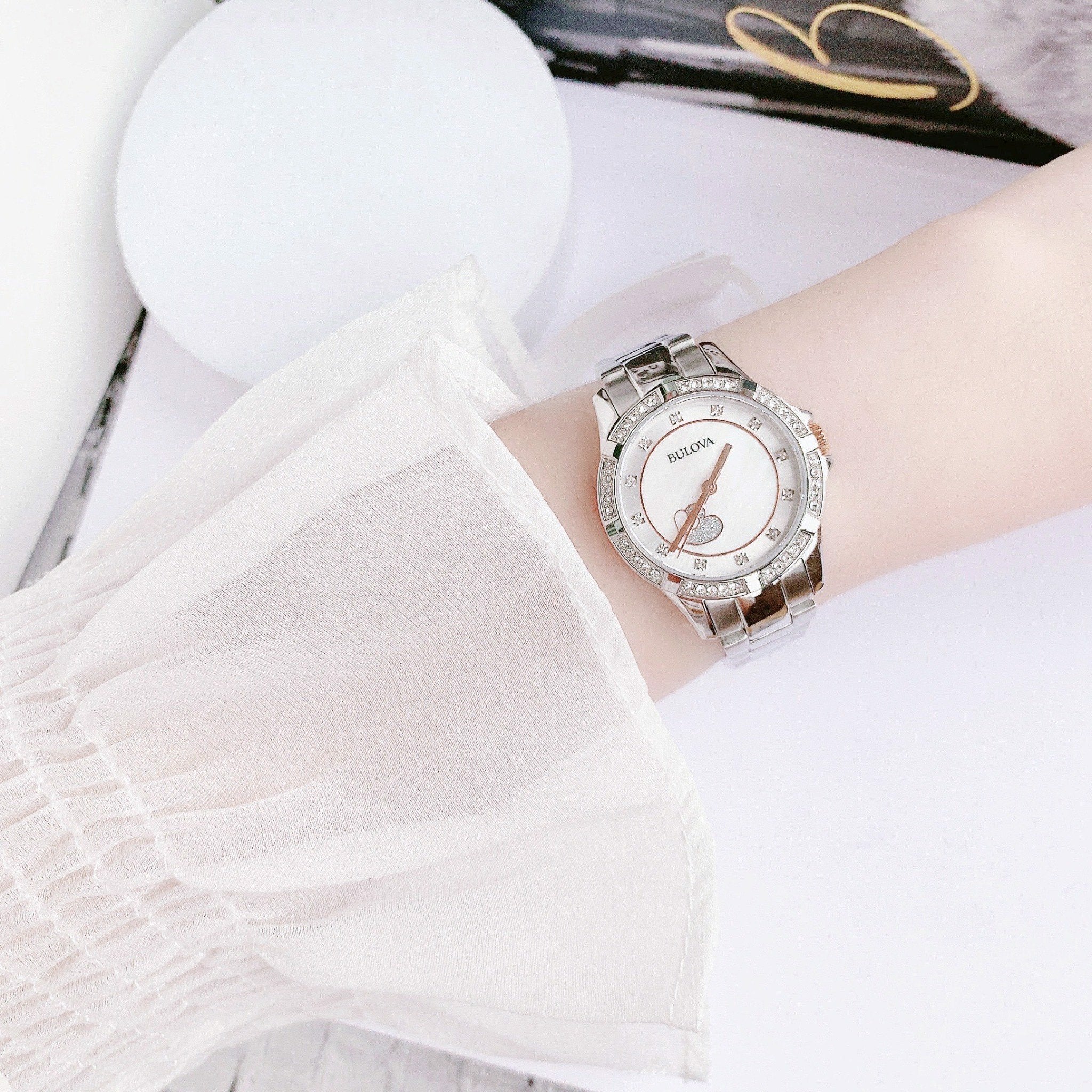  Shop Authentic Bulova Crystal Collection Mother of Pearl Dial Silver Steel Strap Watch for Women - 98L232 - Luxxuri