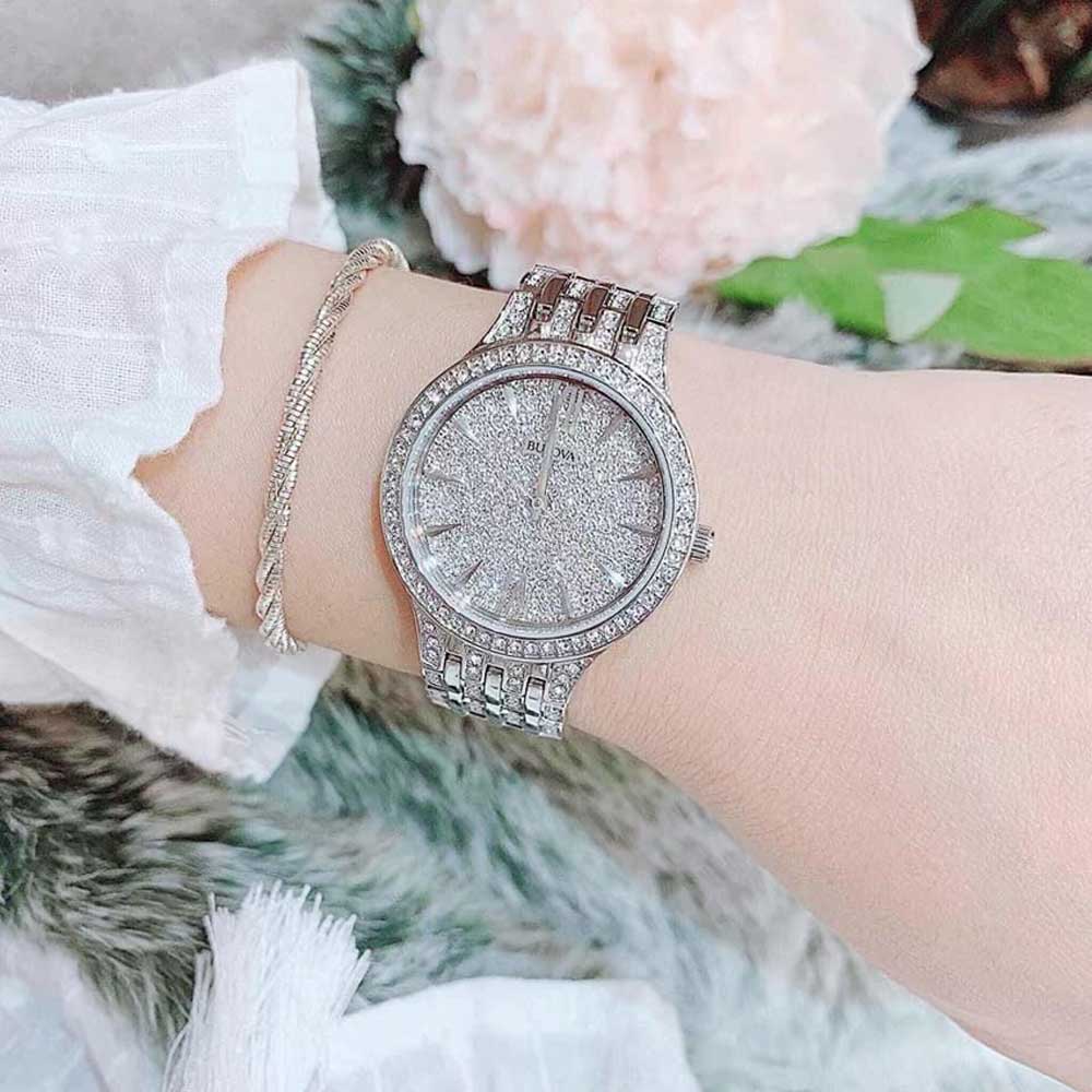  Shop Authentic Bulova Crystal Collection Silver Dial Silver Steel Strap Watch for Women - 96L243 - Luxxuri