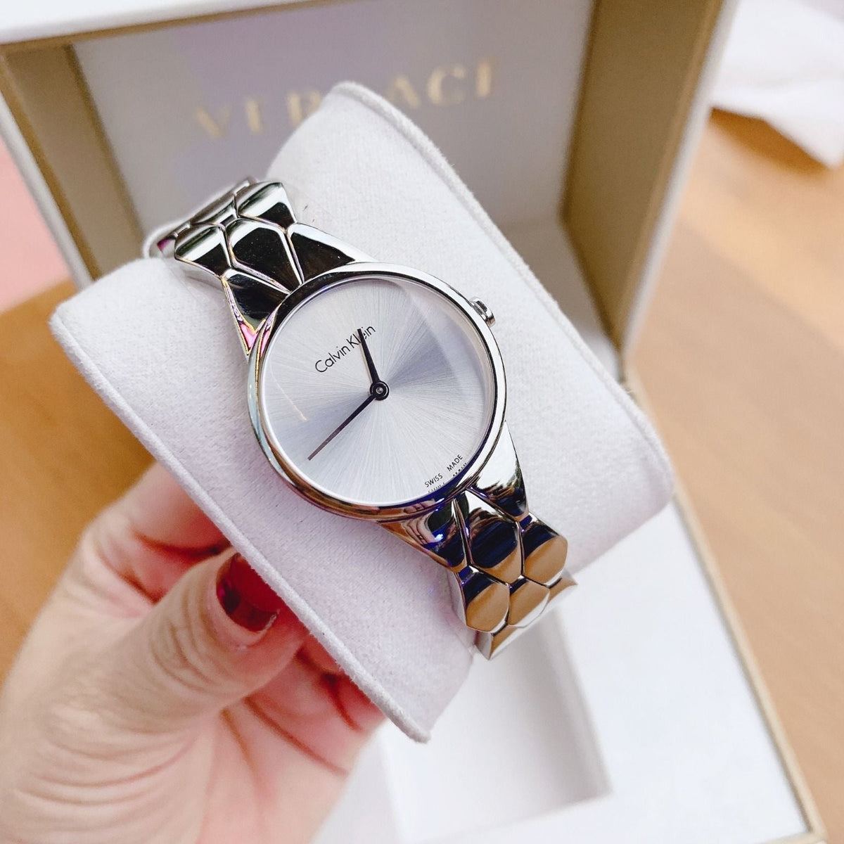  Shop Authentic Calvin Klein Snake Silver Dial Silver Steel Strap Watch For Women - K6E23146 - Luxxuri