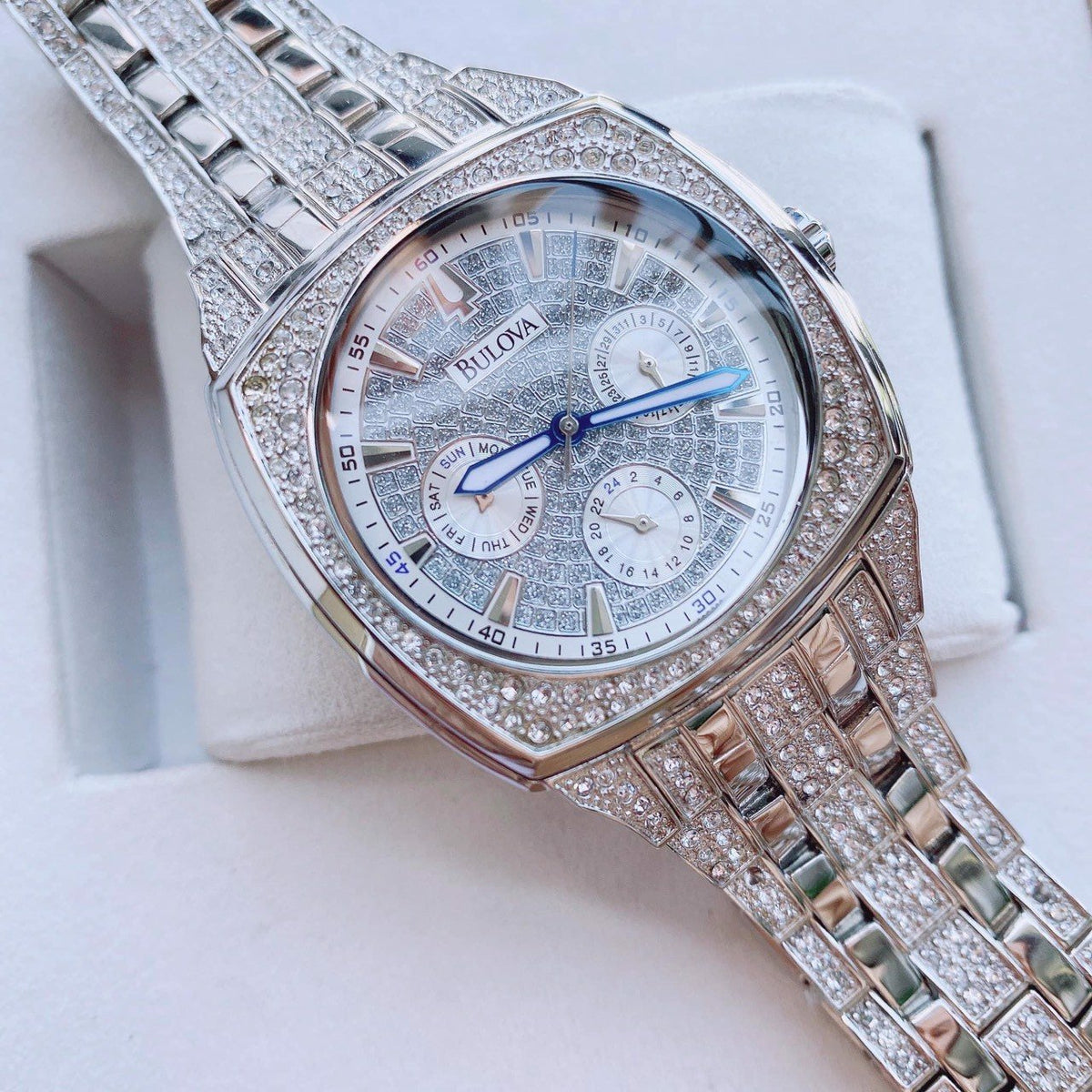  Shop Authentic Bulova Crystal Collection Phantom Silver Dial Silver Steel Strap Watch for Men - 96C002 - Luxxuri